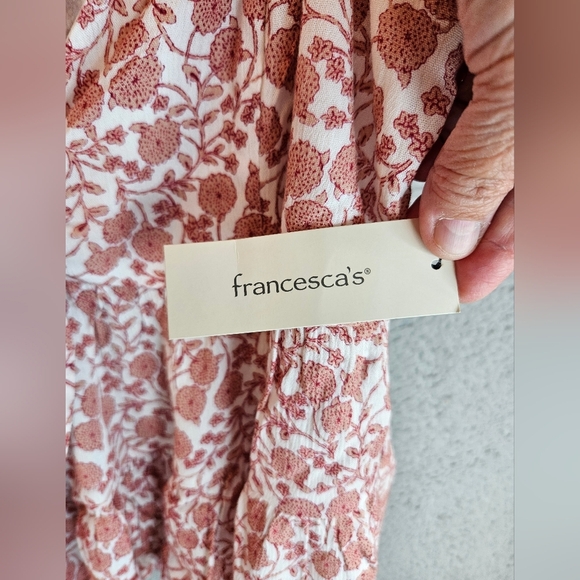 Francesca's X Blue Rain Rust Beige Floral Cropped Baby Doll Top Sz L Adj Straps - Picture 6 of 11